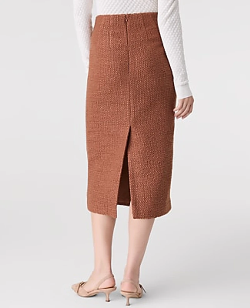 Ann Taylor The Column Midi Skirt in Tweed Size 0 Spiced Cider Women's