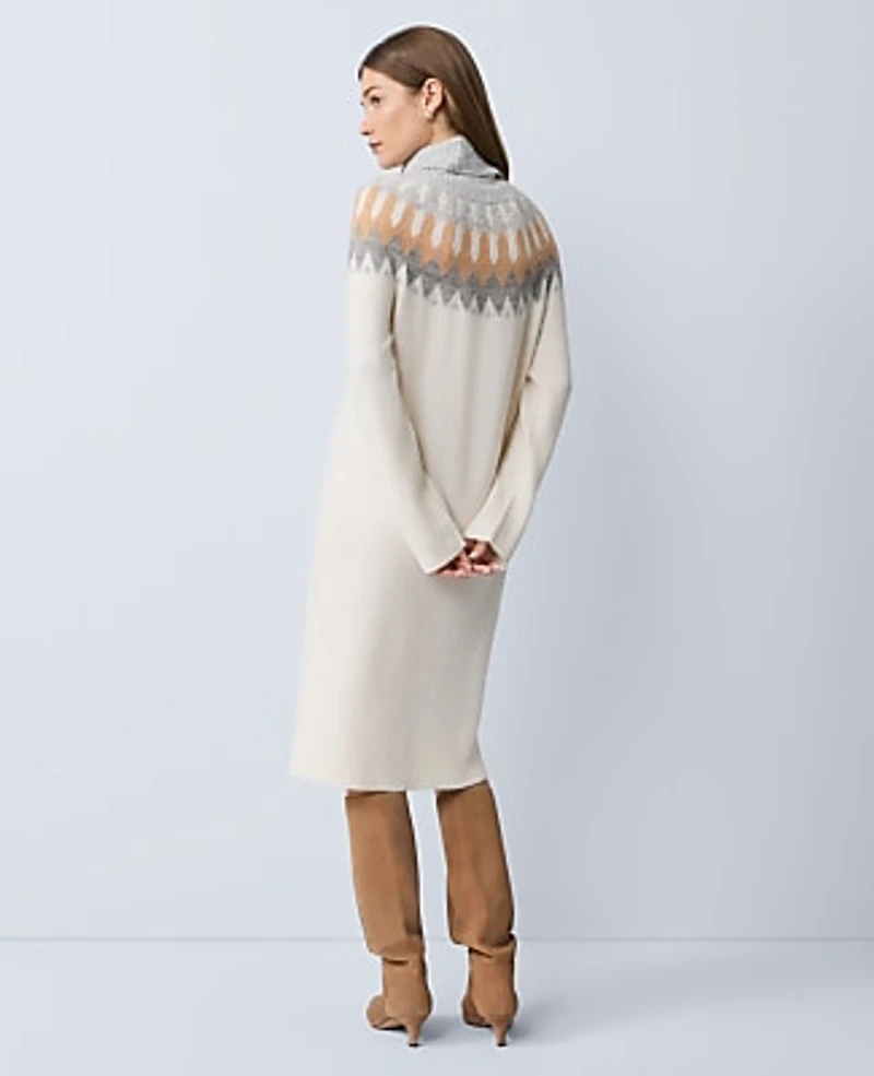 Ann Taylor Petite Weekend Fair Isle Sweater Midi Dress Grey Women's
