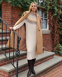 Ann Taylor Petite Weekend Fair Isle Sweater Midi Dress Grey Women's