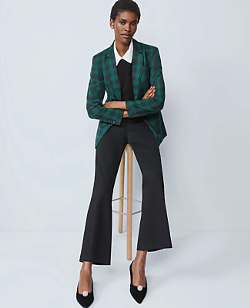 Ann Taylor The Petite Notched Single Button Blazer Plaid Ponderosa Pine Women's