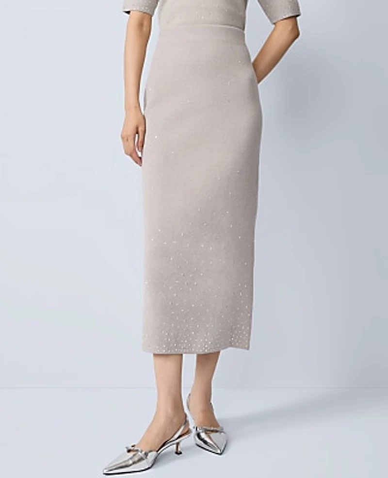 Ann Taylor Petite Embellished Sweater Skirt Medium Light Heather Grey Women's