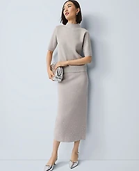 Ann Taylor Petite Embellished Sweater Skirt Medium Light Heather Grey Women's