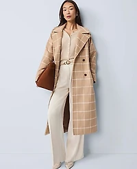 Ann Taylor Petite Windowpane Belted Coat Cafe Au Lait Women's