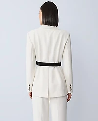 Ann Taylor The Petite Belted Fitted Long Blazer in Crepe Size 12 Winter White Women's