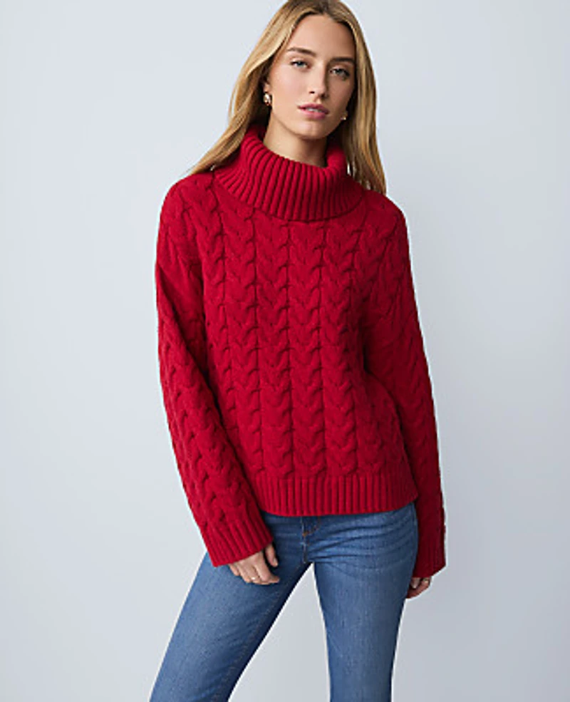 Ann Taylor Petite Weekend Cable Turtleneck Sweater Women's
