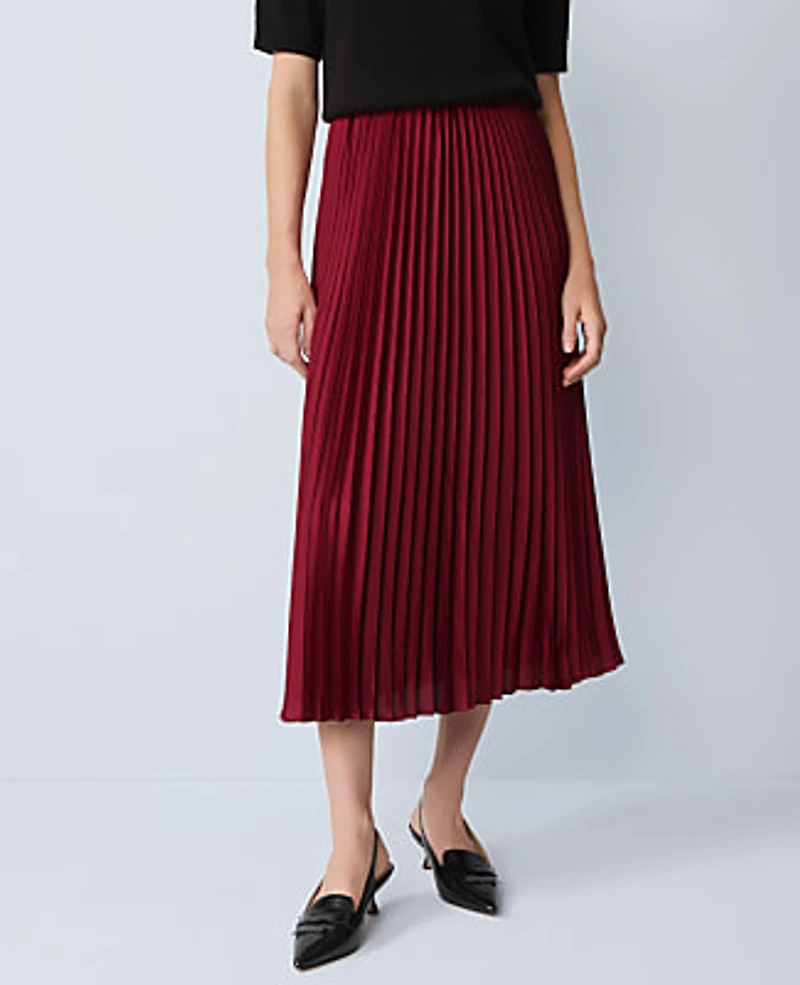 Ann Taylor Satin Pleated Midi Skirt Cherry Pie Women's