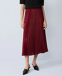 Ann Taylor Satin Pleated Midi Skirt Cherry Pie Women's
