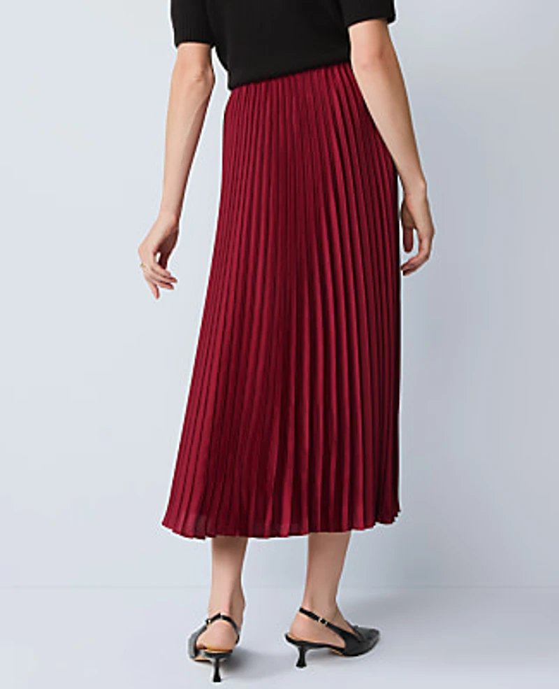 Ann Taylor Satin Pleated Midi Skirt Cherry Pie Women's