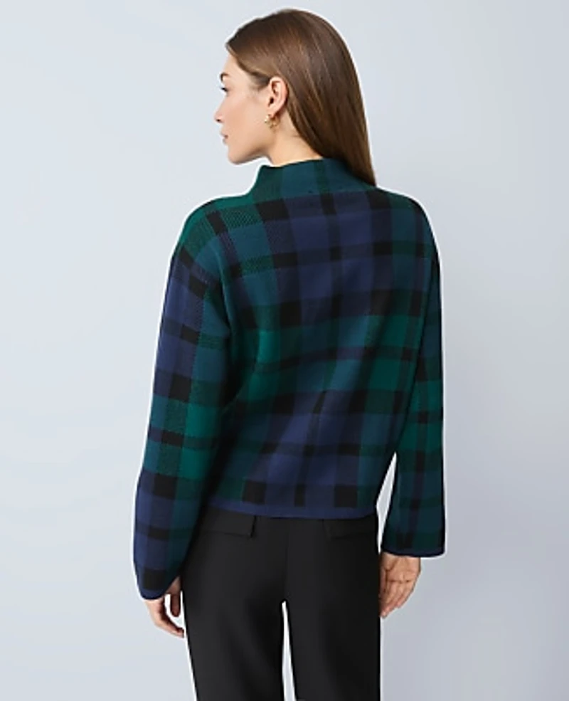 Ann Taylor Petite Plaid Mock Neck Sweater Rainforest Women's
