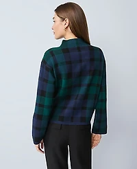 Ann Taylor Petite Plaid Mock Neck Sweater Rainforest Women's