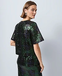 Ann Taylor Petite Sequin Plaid Blouse Black 1 Women's