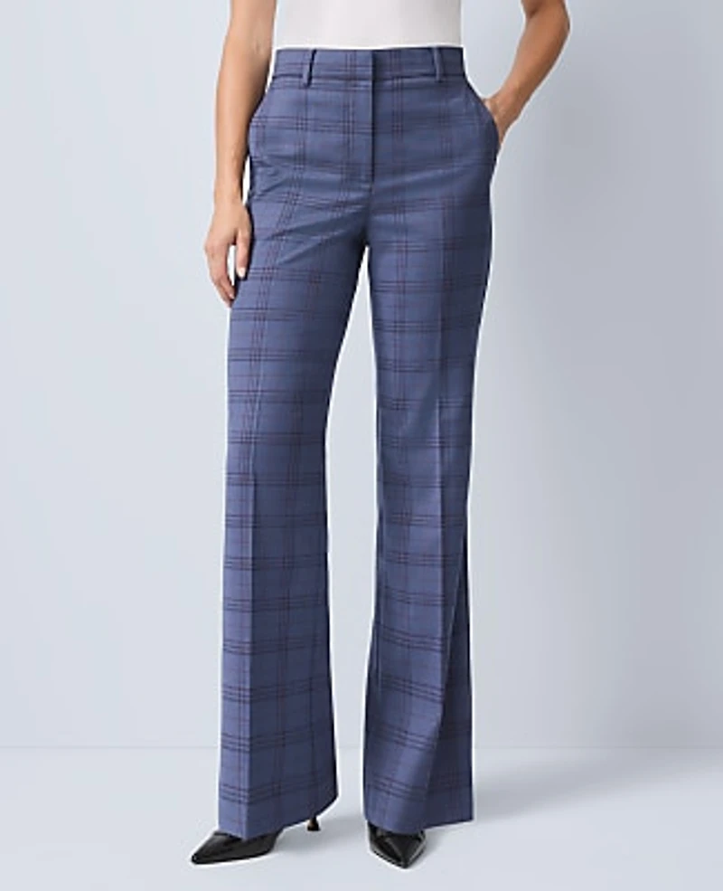 Ann Taylor The Petite Flare Trouser Plaid Blue Multi Women's