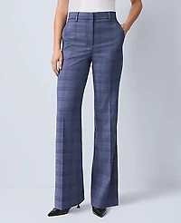 Ann Taylor The Petite Flare Trouser Plaid Blue Multi Women's