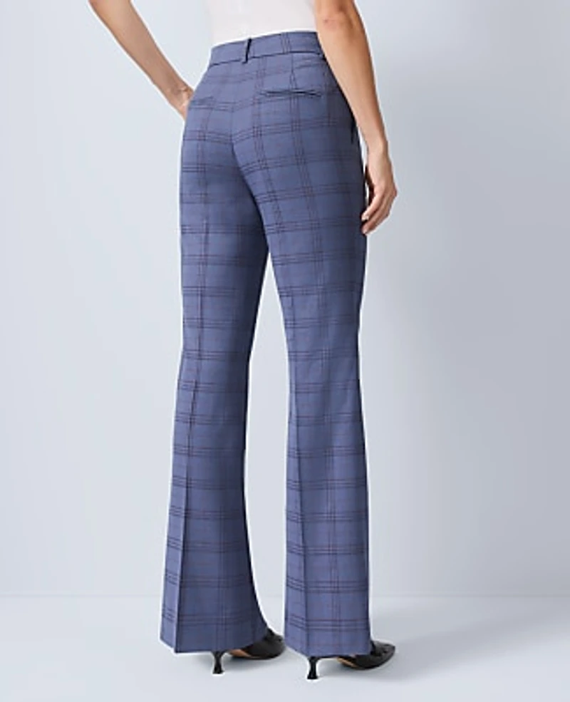 Ann Taylor The Petite Flare Trouser Plaid Blue Multi Women's
