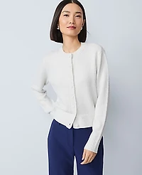 Ann Taylor Petite Shimmer Crew Neck Cardigan Winter White Women's