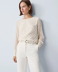 Ann Taylor Dotted Boatneck Blouse Winter White Women's