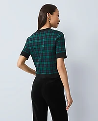 Ann Taylor Plaid Sweater Trim Top Pure Sapphire Women's