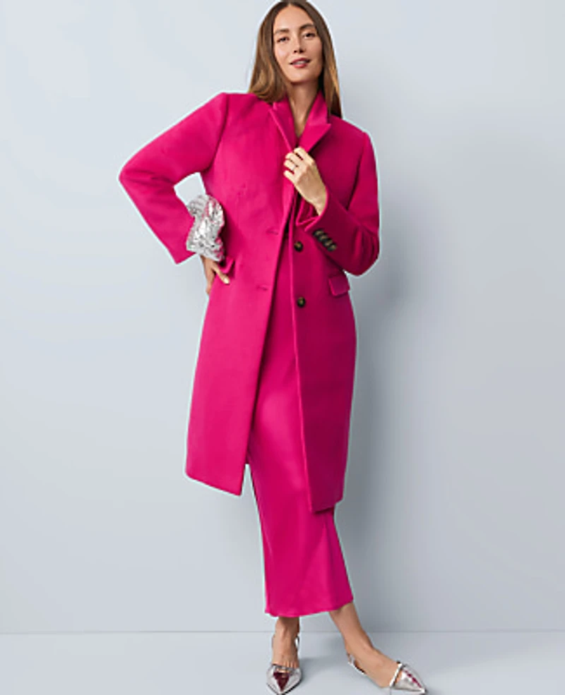 Ann Taylor Petite Chesterfield Coat Electric Pink Women's