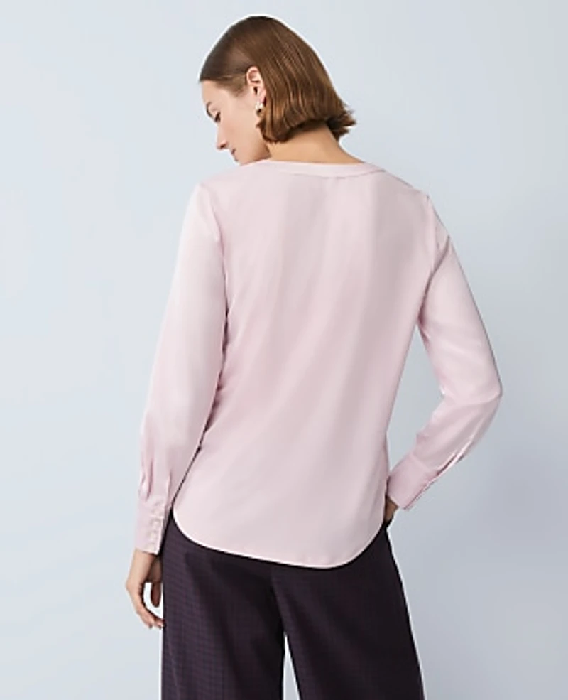 Ann Taylor Mixed Media Pleat Front Top Size Large Faint Lilac Women's