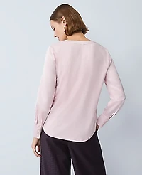 Ann Taylor Mixed Media Pleat Front Top Size Large Faint Lilac Women's
