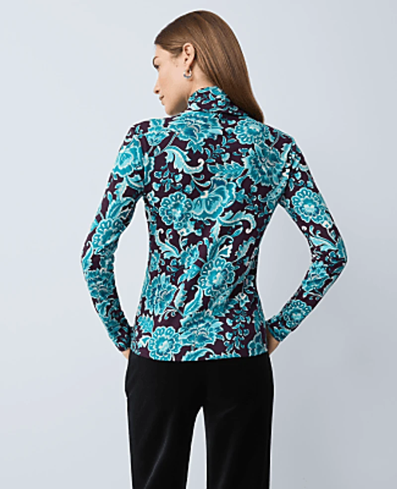 Ann Taylor Floral Turtleneck Top Aubergine Dream Women's