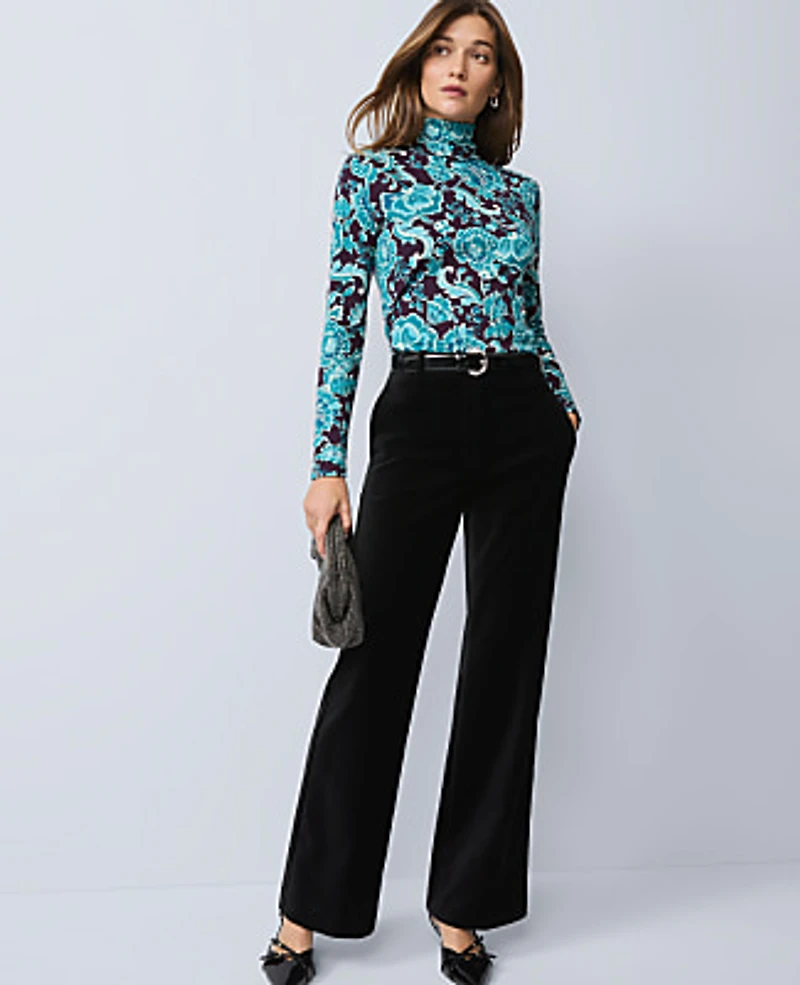Ann Taylor Floral Turtleneck Top Aubergine Dream Women's