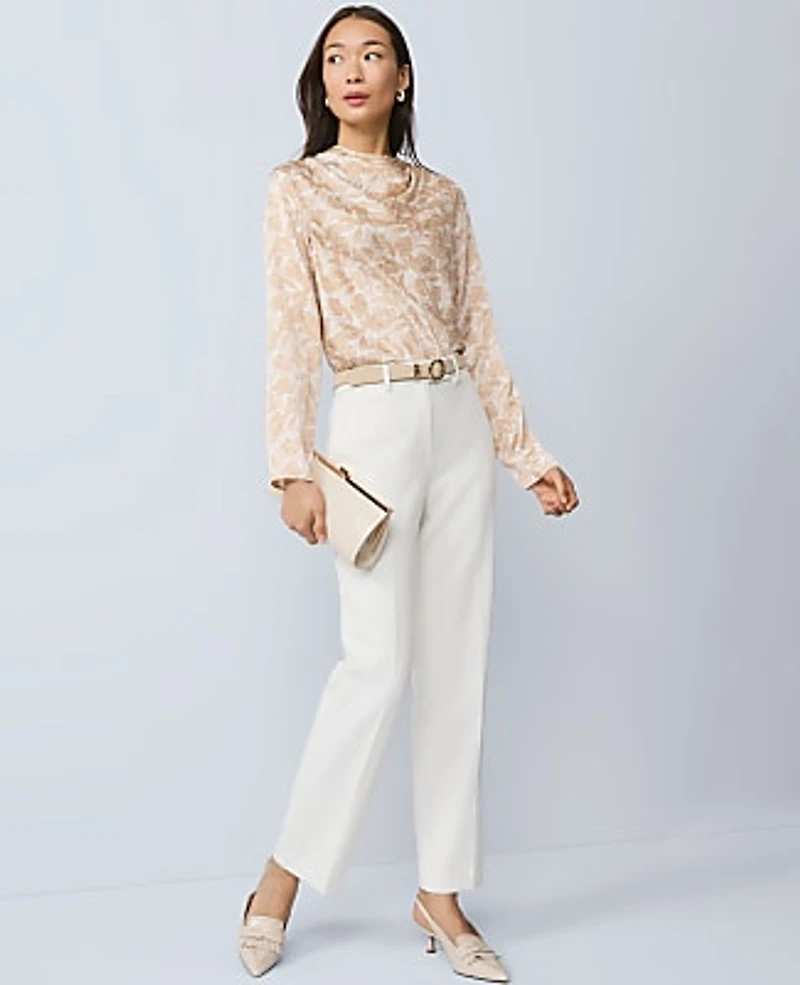 Ann Taylor Floral Asymmetric Satin Top Size XL Cafe Au Lait Women's