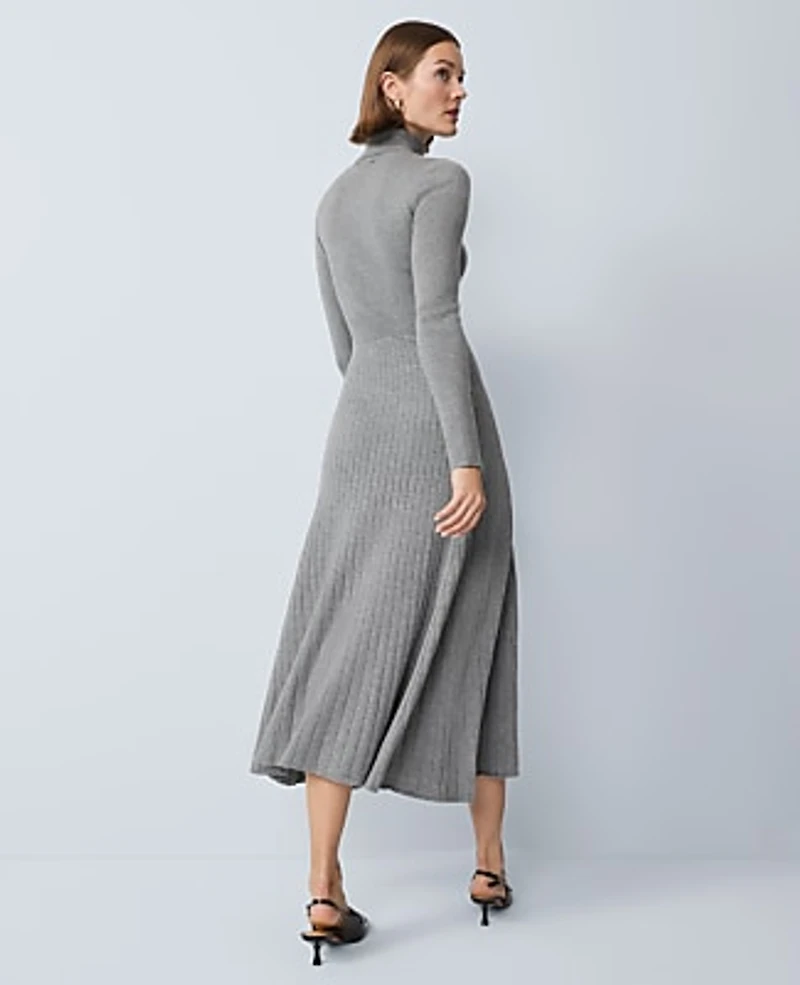 Ann Taylor Petite Ribbed Turtleneck Sweater Dress Medium Heather Grey Women's