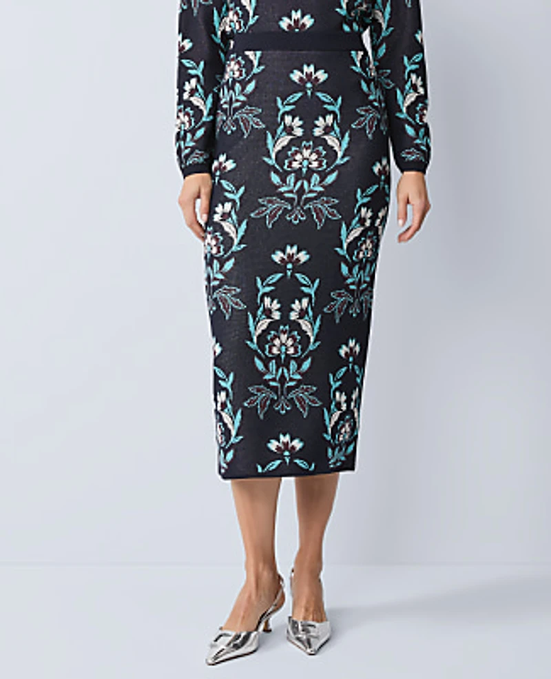 Ann Taylor Petite Floral Jacquard Sweater Skirt Night Sky Women's