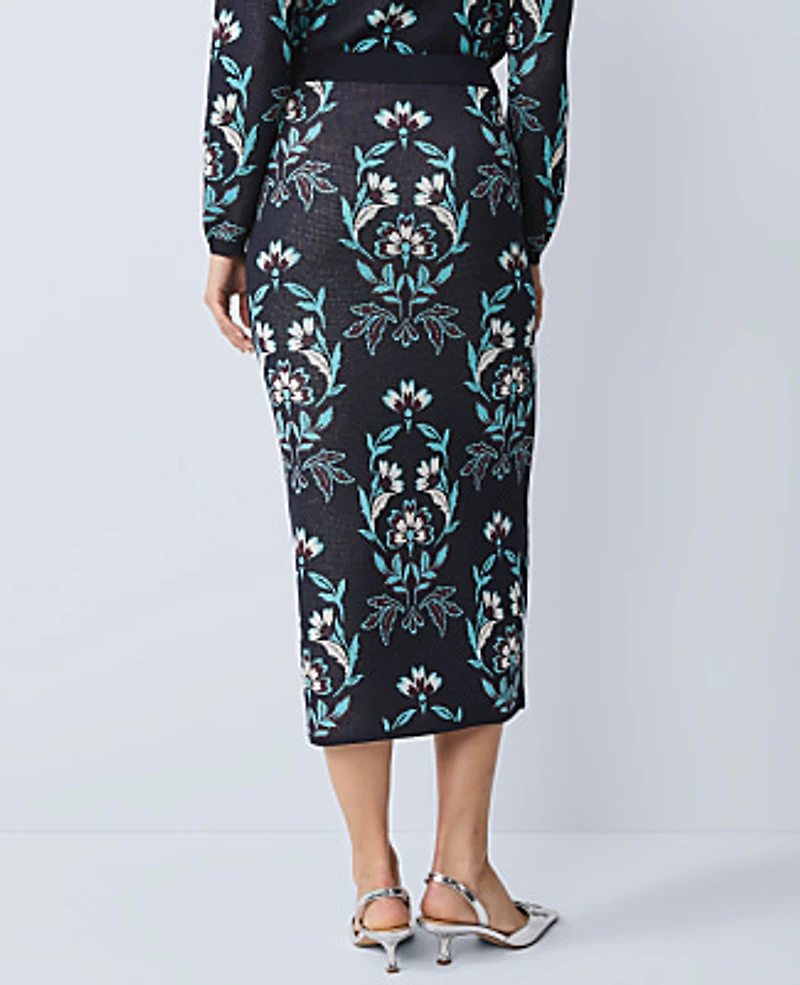 Ann Taylor Petite Floral Jacquard Sweater Skirt Night Sky Women's