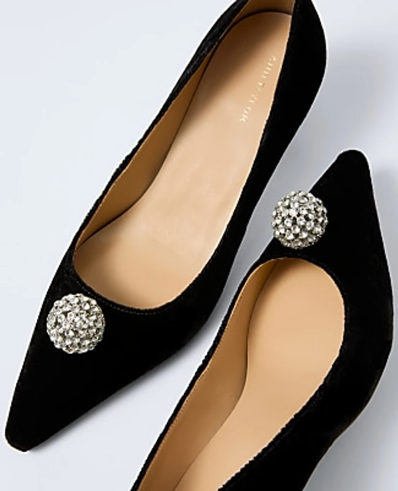 Ann Taylor Velvet Embellished Kitten Heel Pump 7 Black Women's