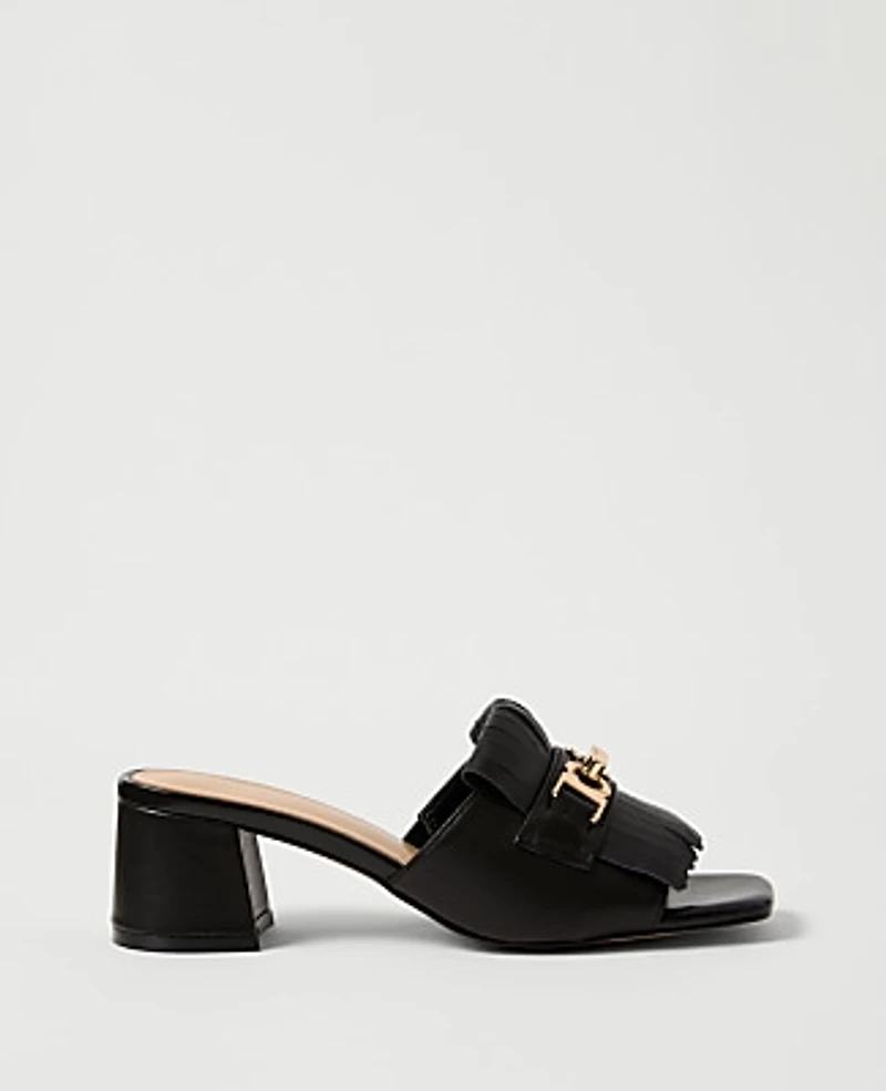 Ann Taylor Leather Kiltie Block Heel Sandal Women's