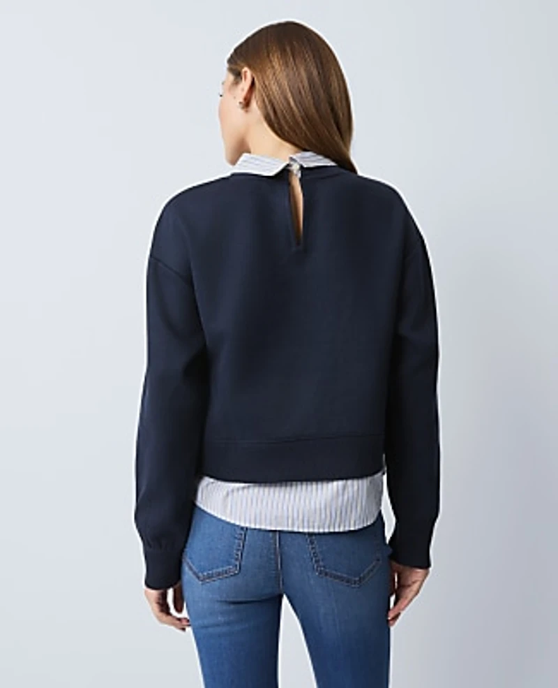 Ann Taylor Weekend Collection Layered Mix Media Sweatshirt Size XL Night Sky Women's