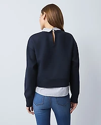 Ann Taylor Weekend Collection Layered Mix Media Sweatshirt Size XL Night Sky Women's