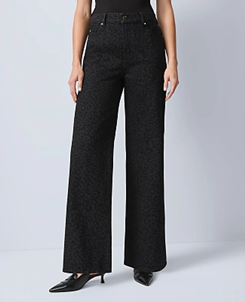 Ann Taylor The Petite Wide-Leg Jean Animal Print Black Women's