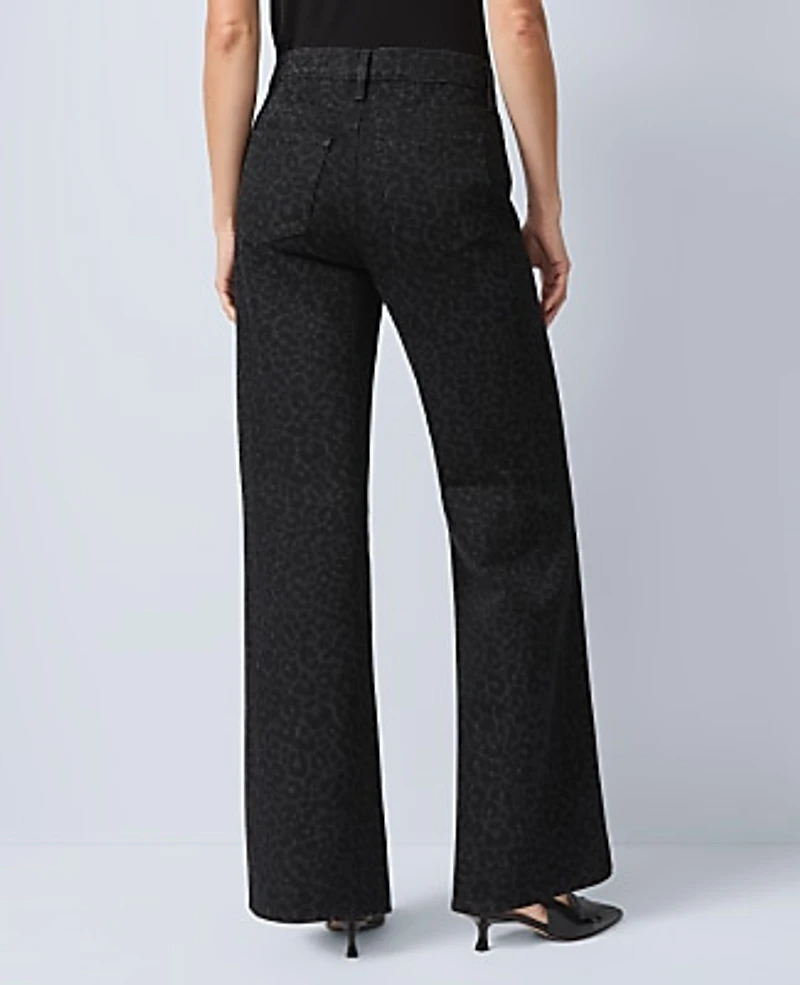Ann Taylor The Petite Wide-Leg Jean Animal Print Black Women's