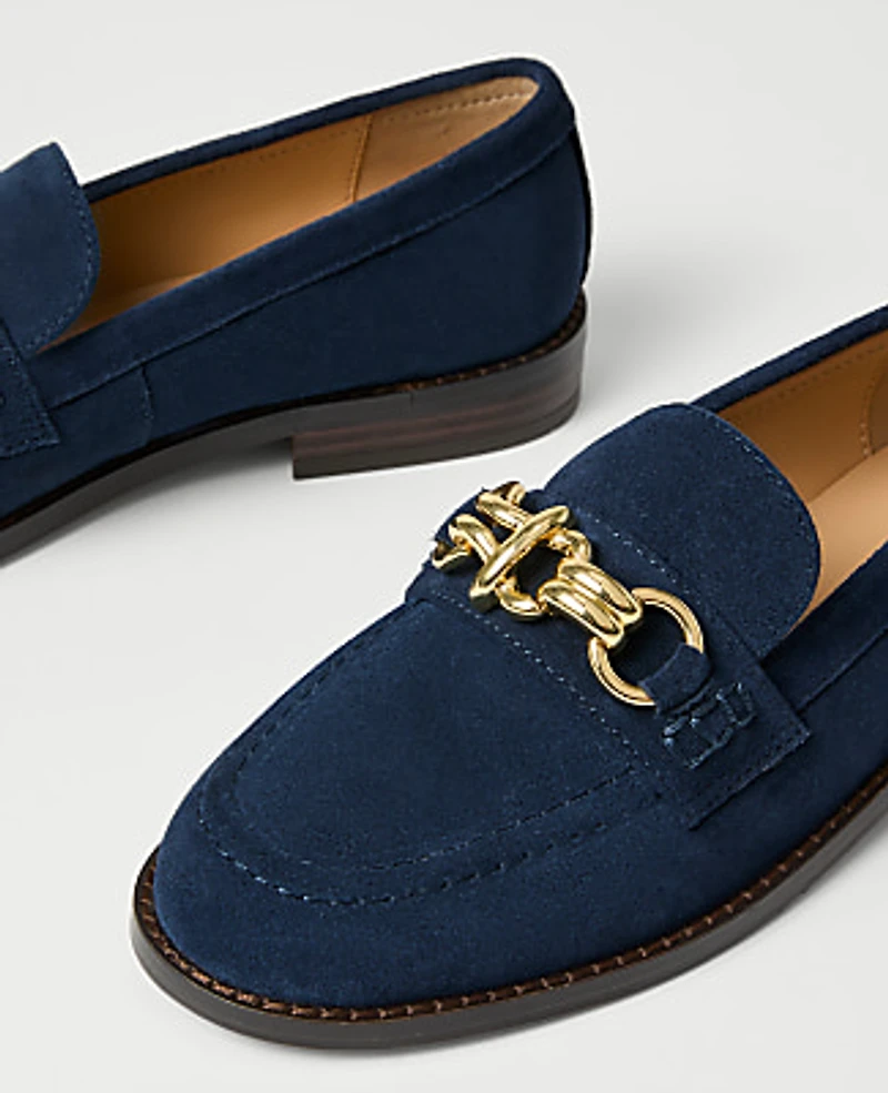 Ann Taylor Hardware Embellished Suede Loafer Women's