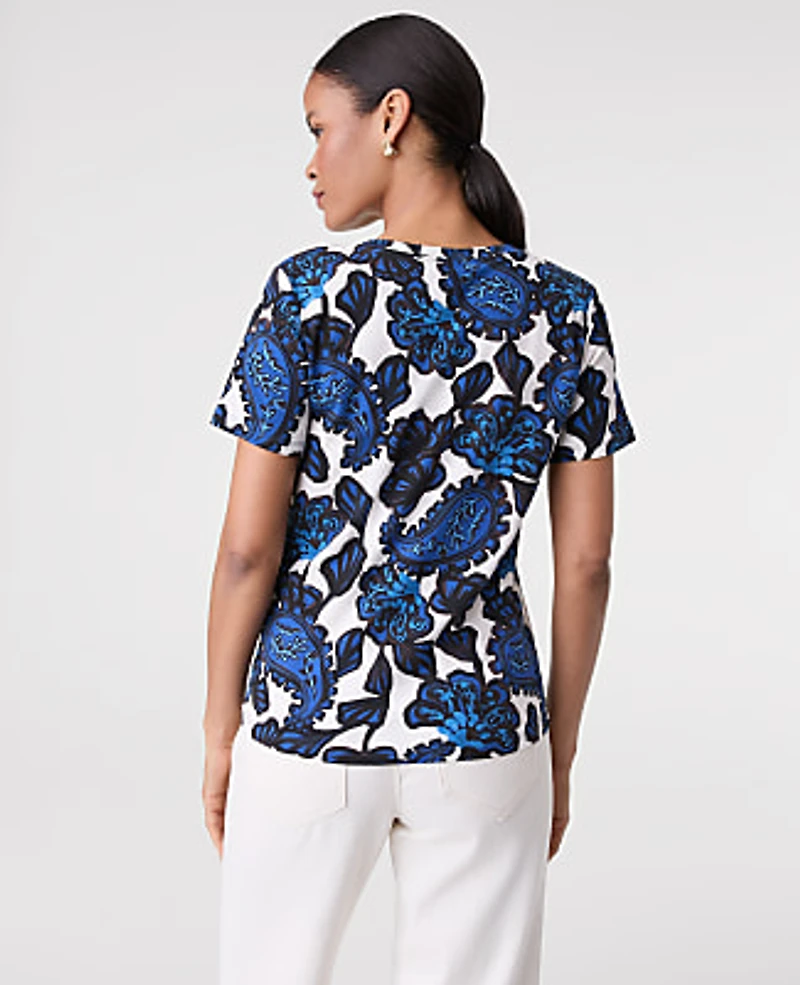 Ann Taylor Paisley Crew Neck T-Shirt Night Sky Women's