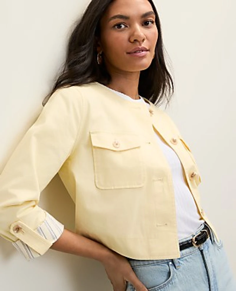 Ann Taylor Weekend Crew Neck Jacket Lemon Pavlova Women's