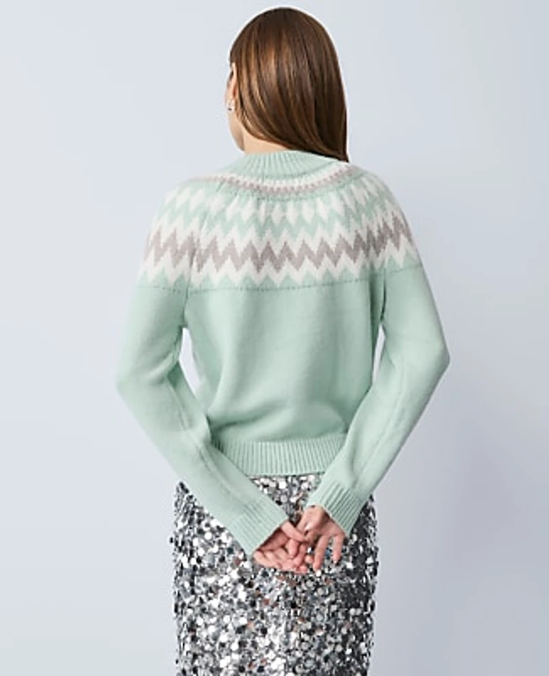 Ann Taylor Petite Fair Isle Mock Neck Sweater Green Multi Women's