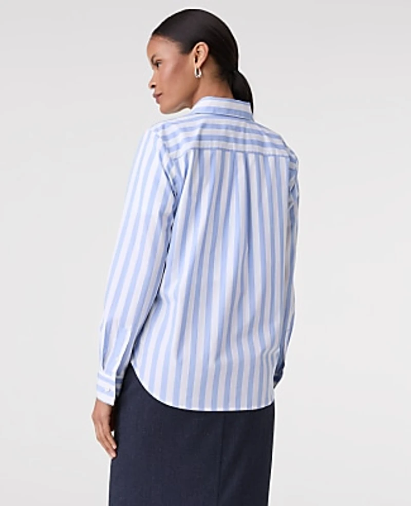 Ann Taylor Striped Relaxed Perfect Shirt Calm Water Blue Women's