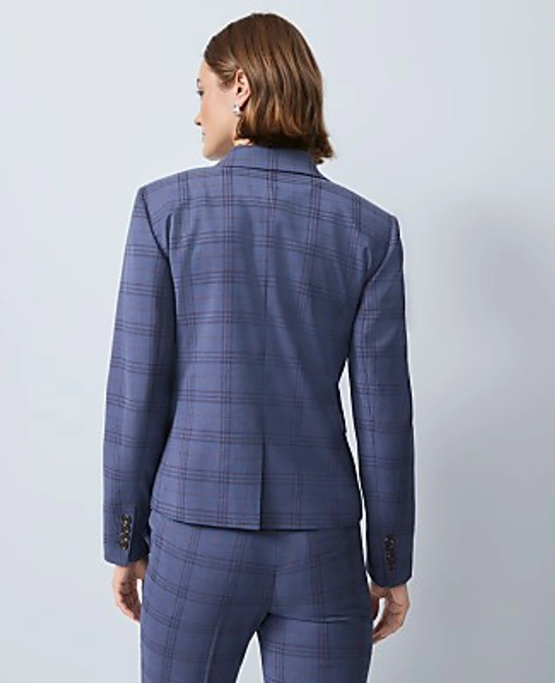 Ann Taylor The Petite Shorter One Button Blazer in Plaid Size 8 Blue Plaid Multi Women's