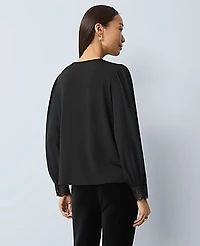 Ann Taylor Petite Lace Trim Mixed Media Blouse Size 2XS Black Women's