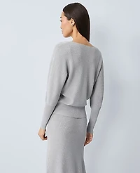 Ann Taylor Petite Metallic Ribbed Sweater Medium Light Heather Grey Women's
