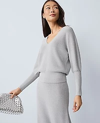 Ann Taylor Petite Metallic Ribbed Sweater Medium Light Heather Grey Women's