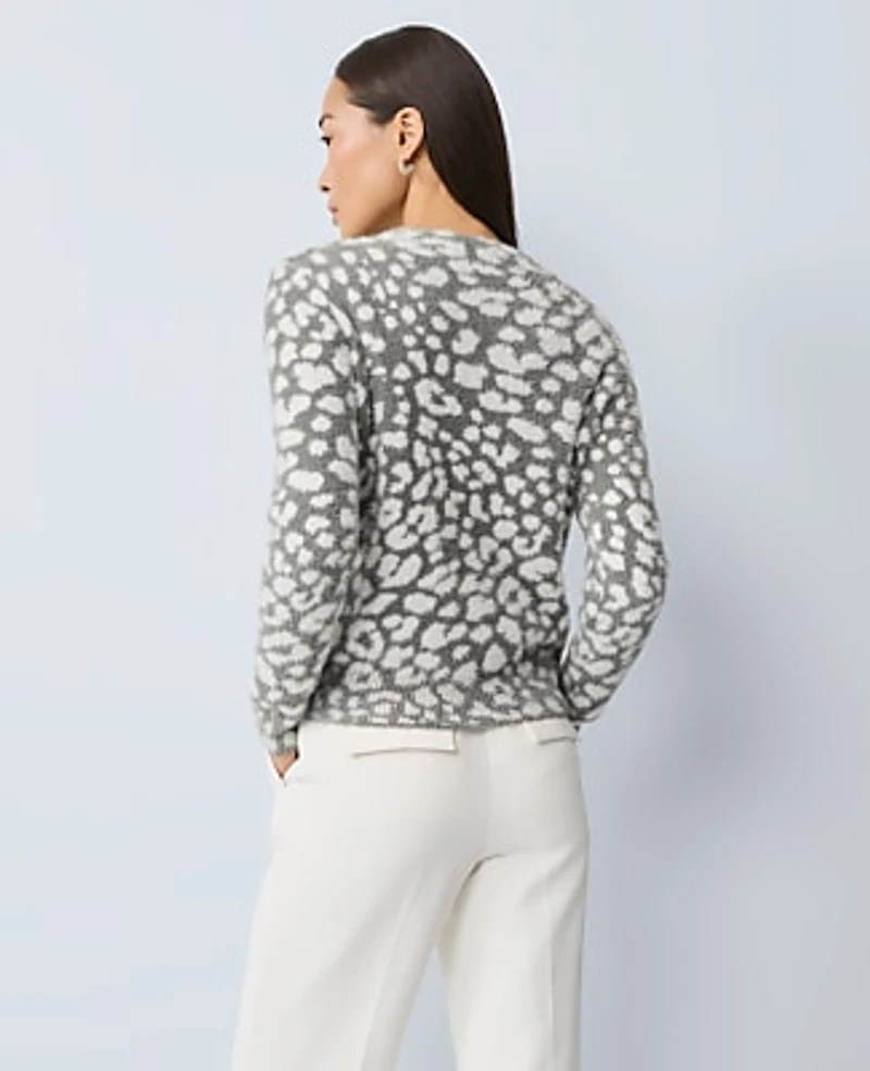 Ann Taylor Petite Leopard Print Sweater Medium Heather Grey Women's