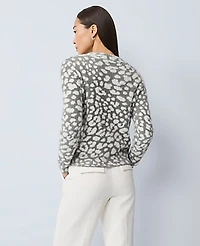 Ann Taylor Petite Leopard Print Sweater Medium Heather Grey Women's