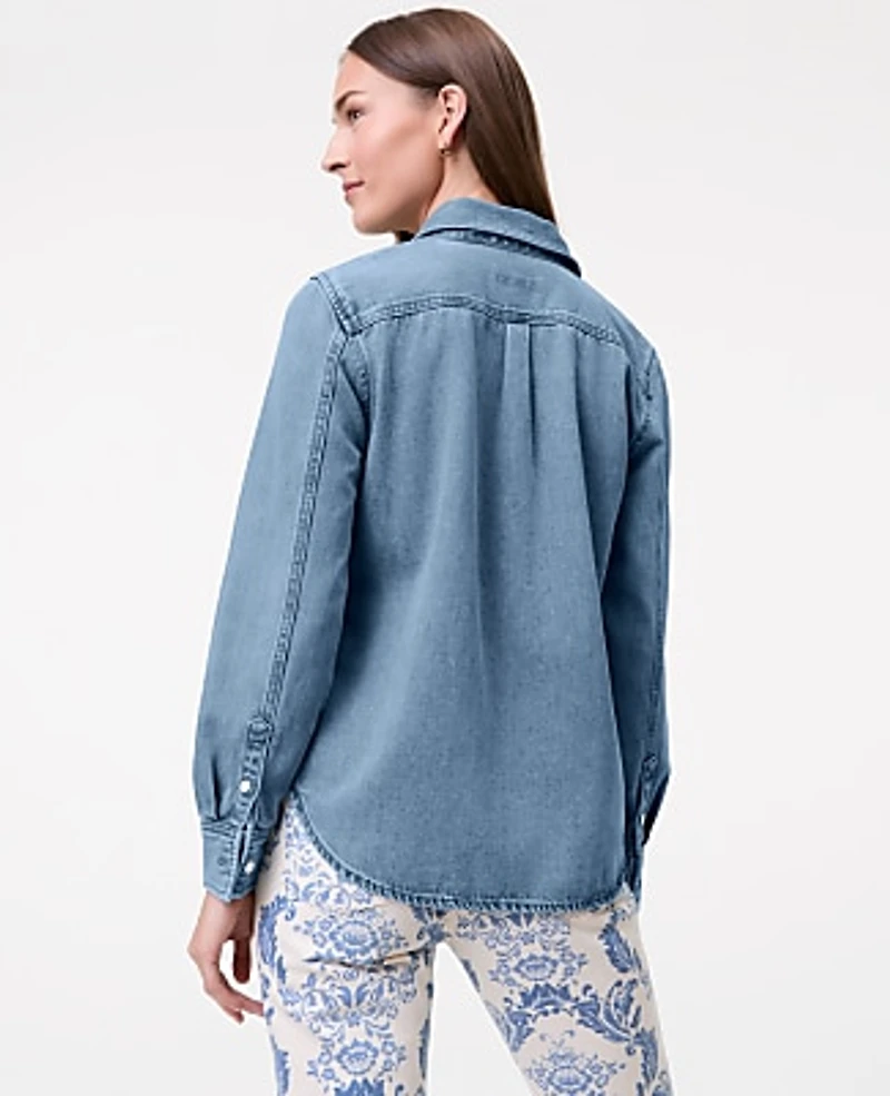 Ann Taylor Weekend Denim Pocket Shirt Twilight Wash Women's