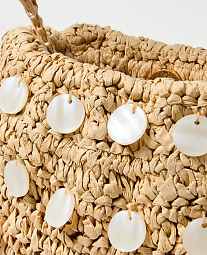 Ann Taylor Pearl Embellished Raffia Clutch Handbag Natural Women's