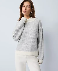 Ann Taylor Petite Metallic Waffle Knit Sweater Winter White Women's